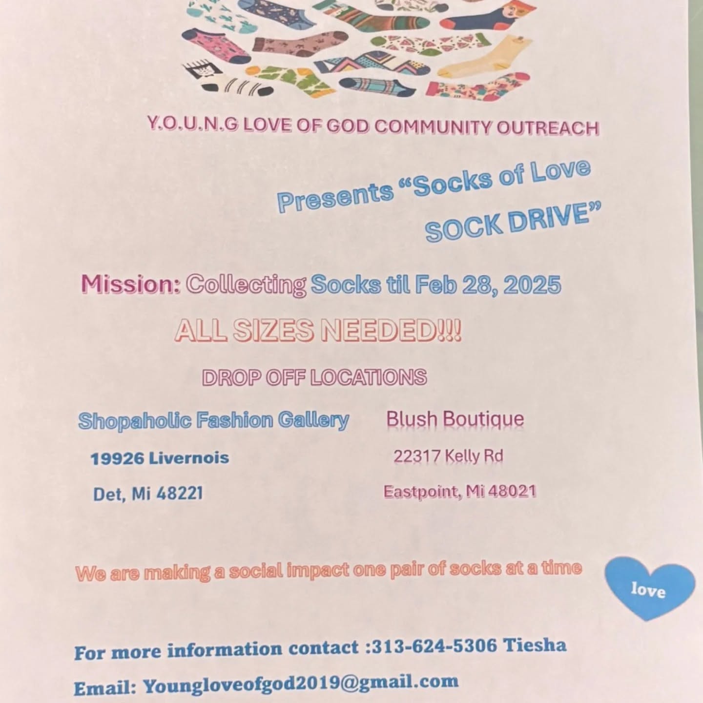 Socks of Love sock drive flyer